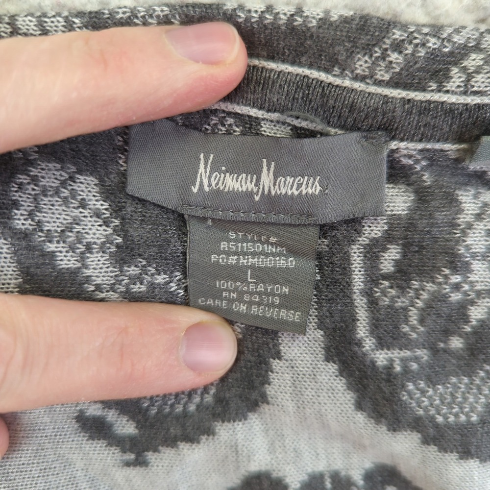 Neiman Marcus Gray Lace Print Waterfall Cardigan Sweater Duster Open Front Large - Picture 5 of 11